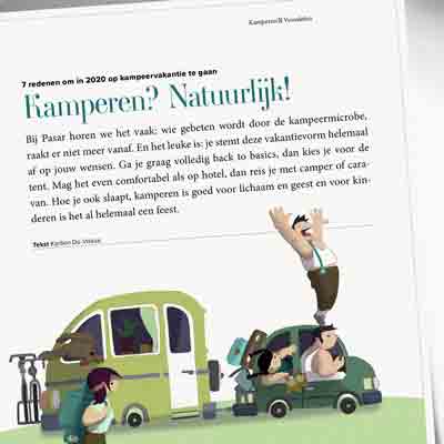 illustraties voor artikel over kamperen in een reismagazine Pasar